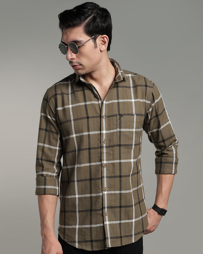 Khaki Green Monochrome Checks -Full-Stain Proof
