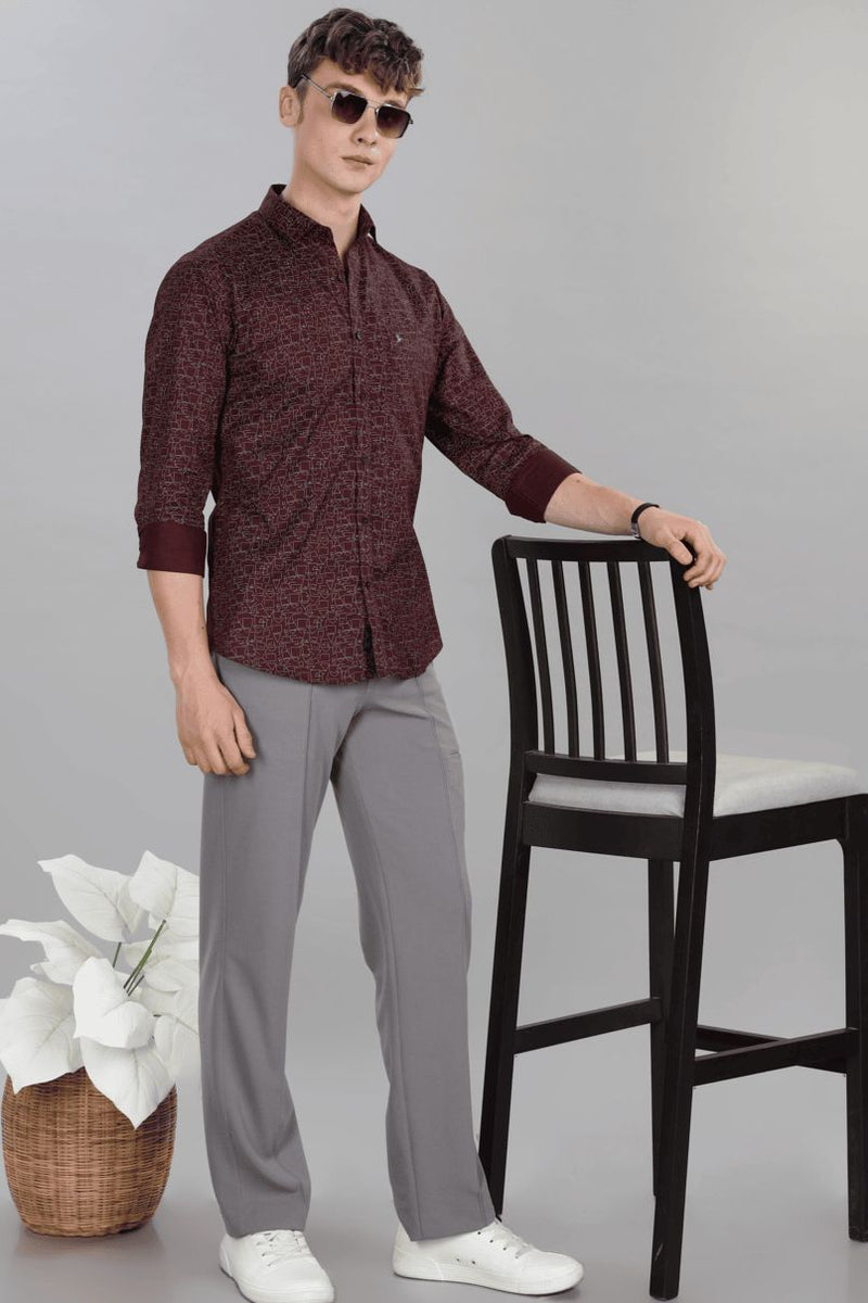 Teak Maroon Geo Print -Full-Stain Proof