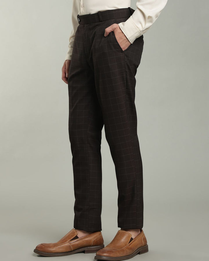 Choco Brown Box Checks - Wrinkle free Formal Pant
