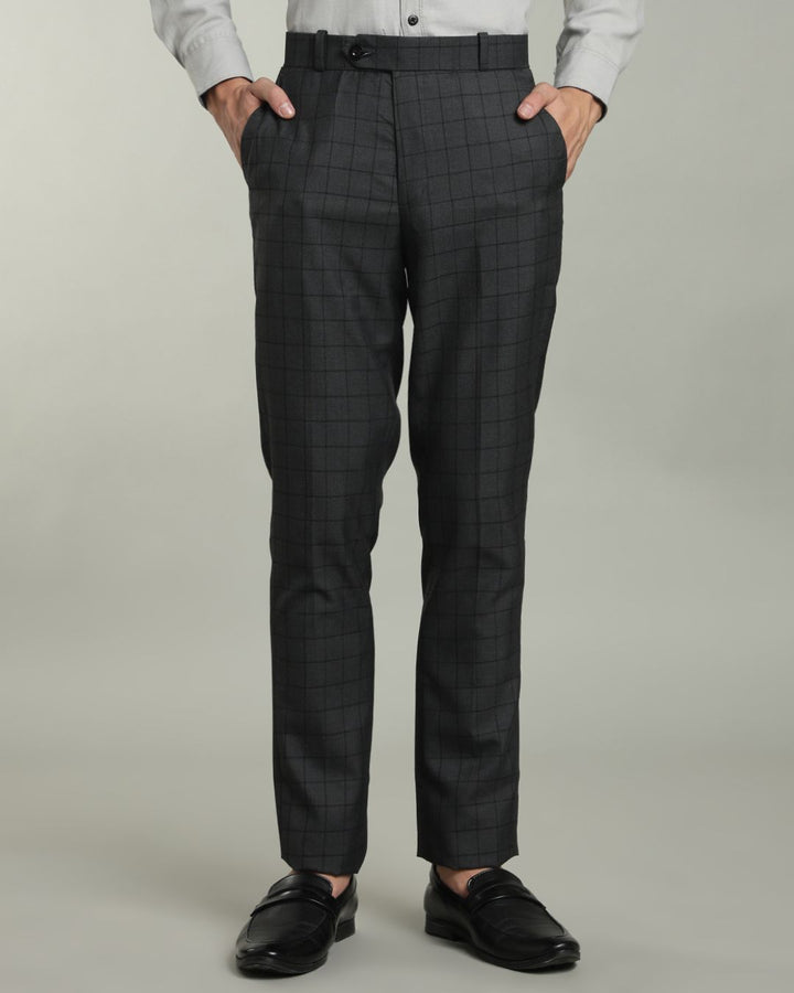 Charcoal Grey Box Checks - Wrinkle free Formal Pant