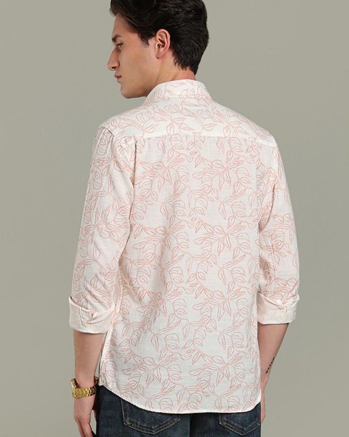 White & Red Leaf Print -Full-Stain Proof