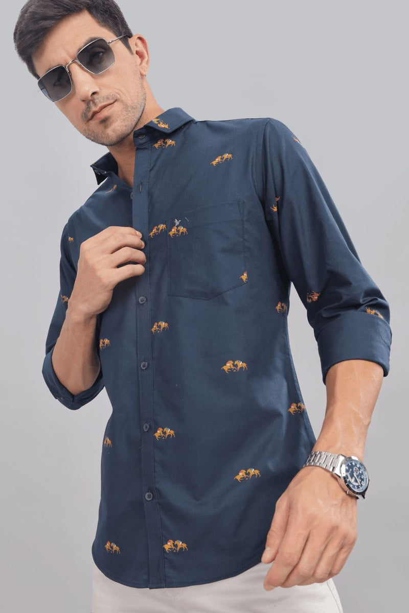 Navy Jockey Print -Full-Stain Proof