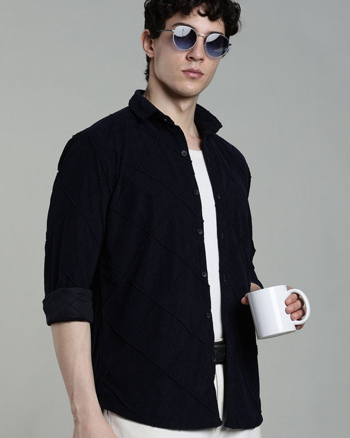 Navy Thread Checks - Full-Corduroy Shirt