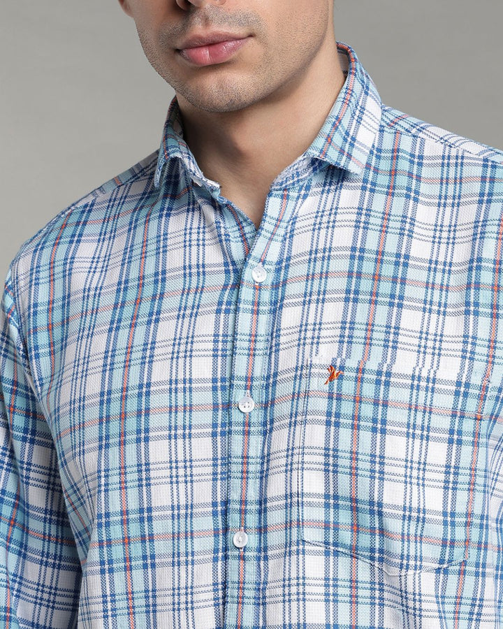Ocean Blue Multi Line Checks - Full-Stain Proof