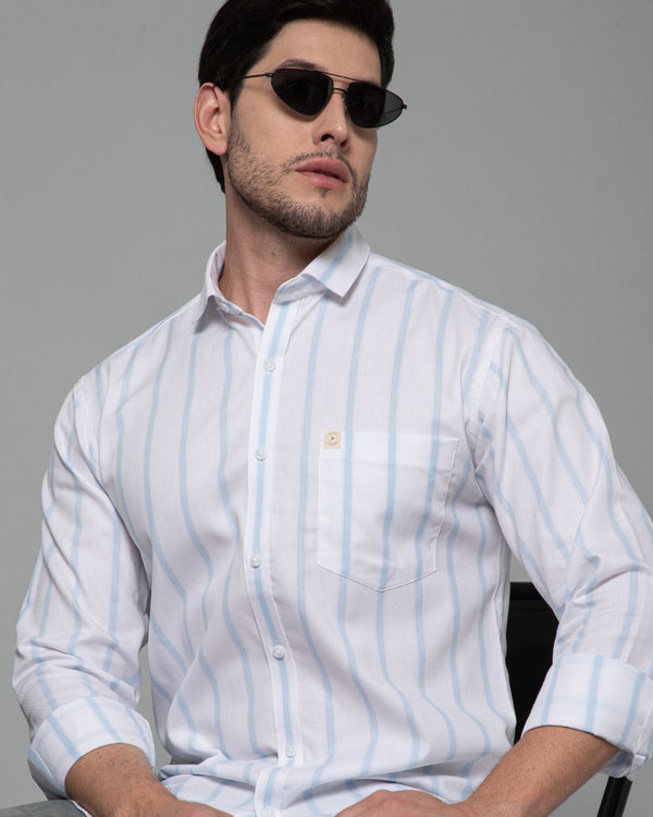 Blue & White Grid Line Stripes - Full-Stain Proof