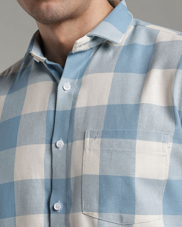 Mild Cream & Blue Box Checks -Full-Stain Proof