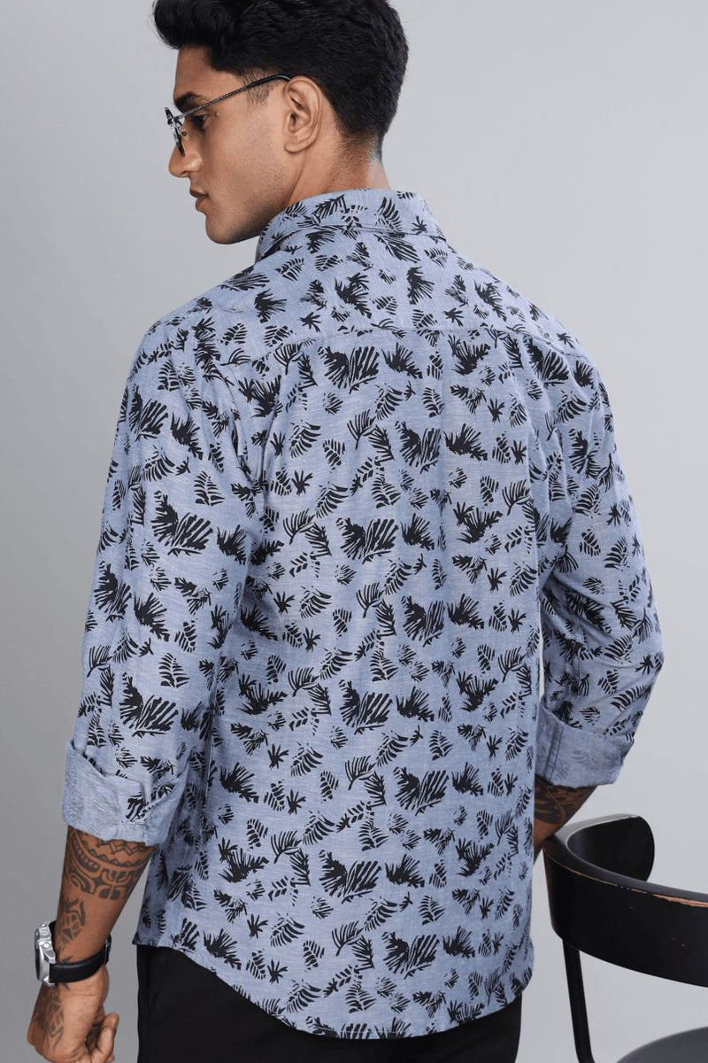 Bluish Grey & Black Leaf Print -Full-Stain Proof