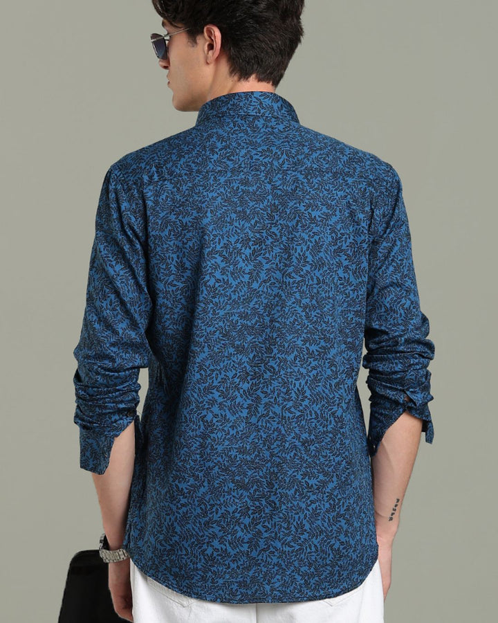 Blue Leaf Print -Full-Stain Proof