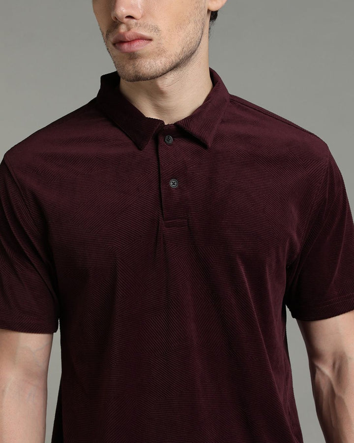 Burgundy Geometric Textured - Polo Tshirt
