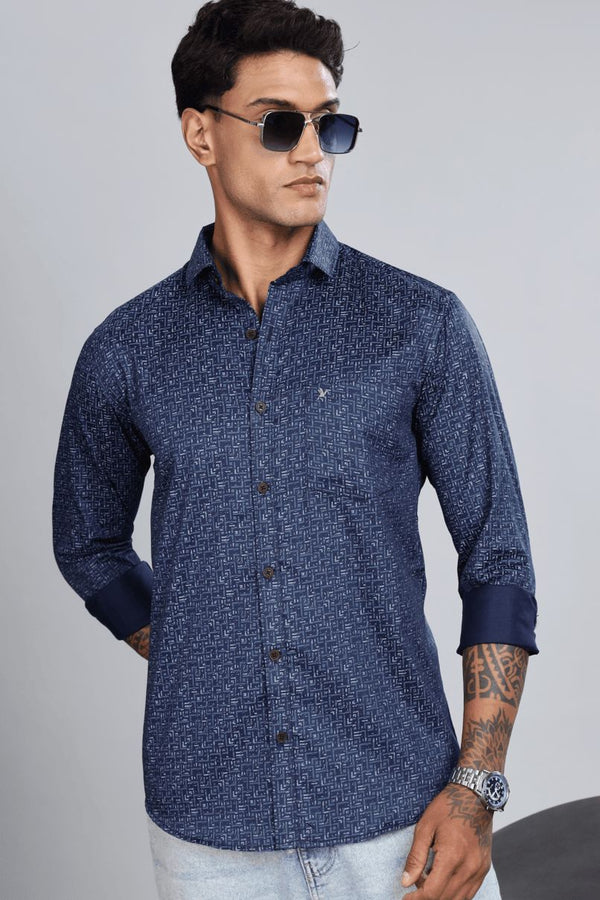 Navy Grid Print -Full-Stain Proof