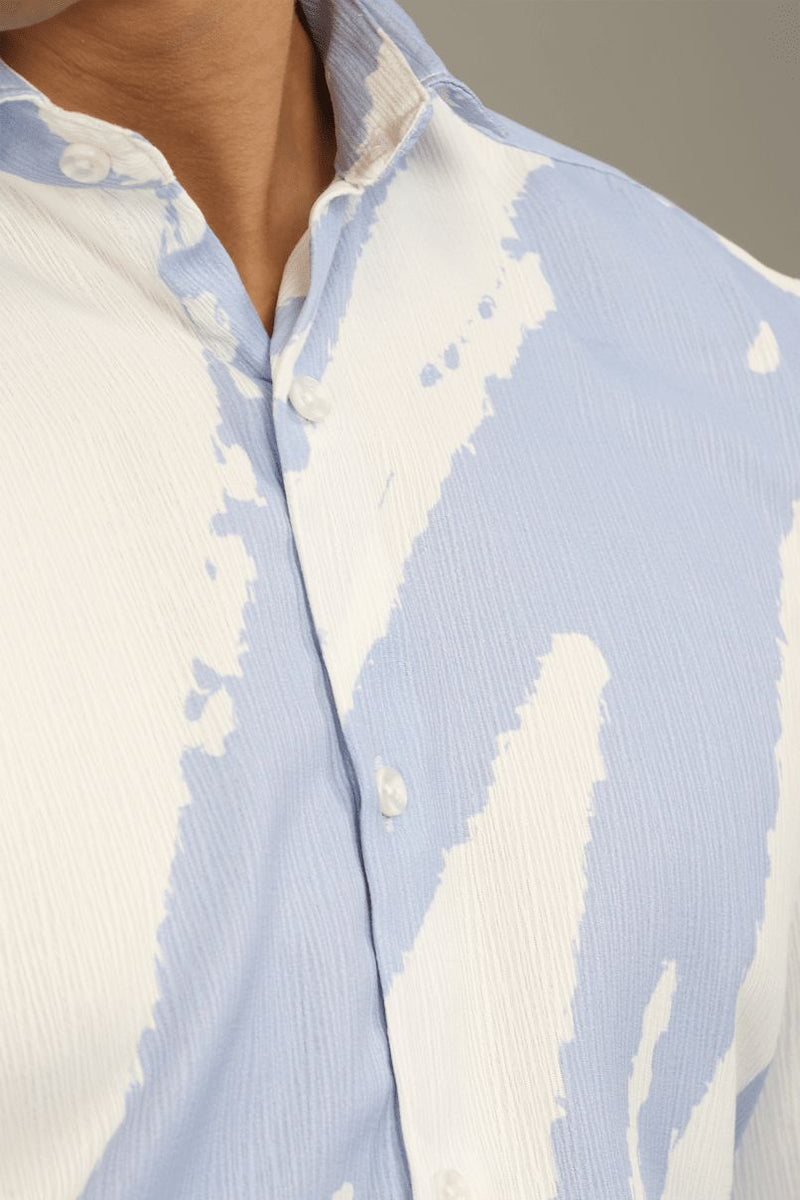 Mild Lavender & White Printed Shirt - Full - Wrinkle Free