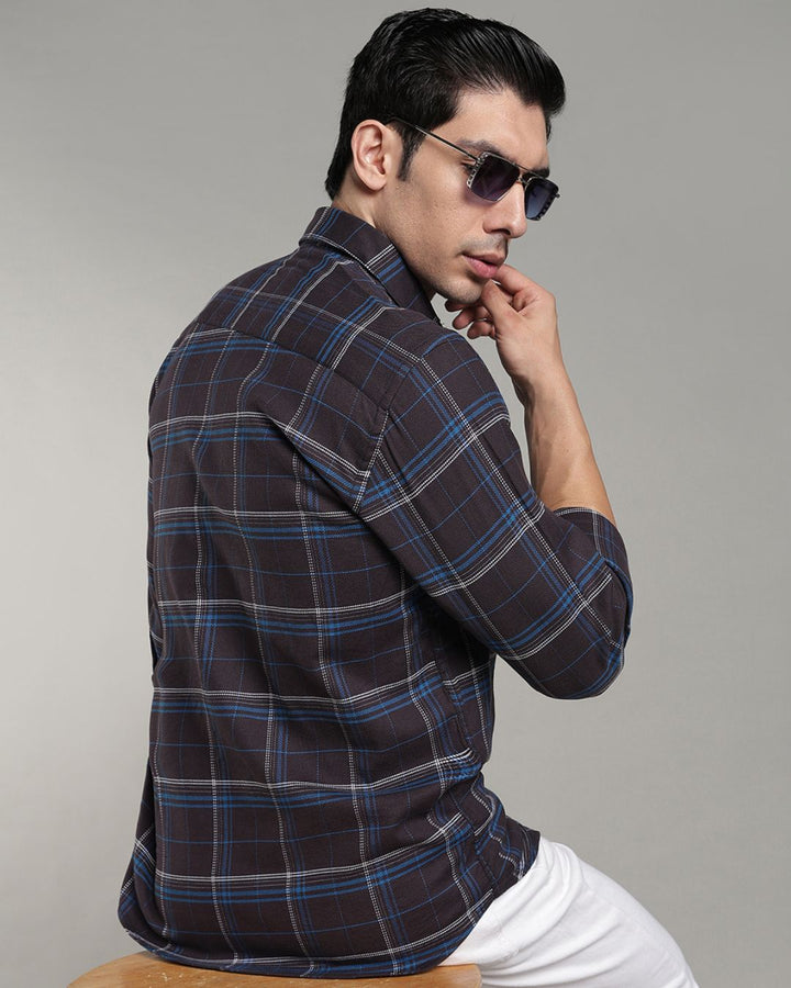 Charcoal Blue Double Line  Checks - Full-Stain Proof