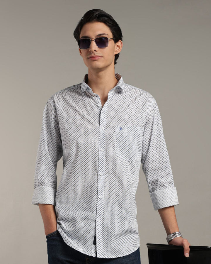White & Blue Hex Print -Full-Stain Proof
