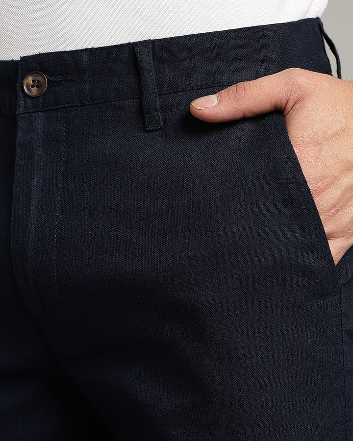 Natural Navy - 2 way stretch - COTTON LINEN PANT