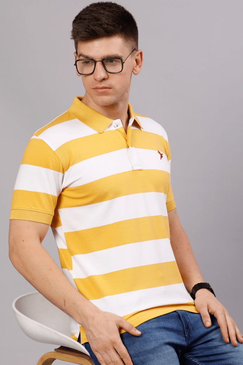Golden Yellow & White Stripes TShirt - Stain Proof