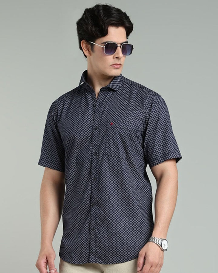 Navy Round Print -Half-Stain Proof
