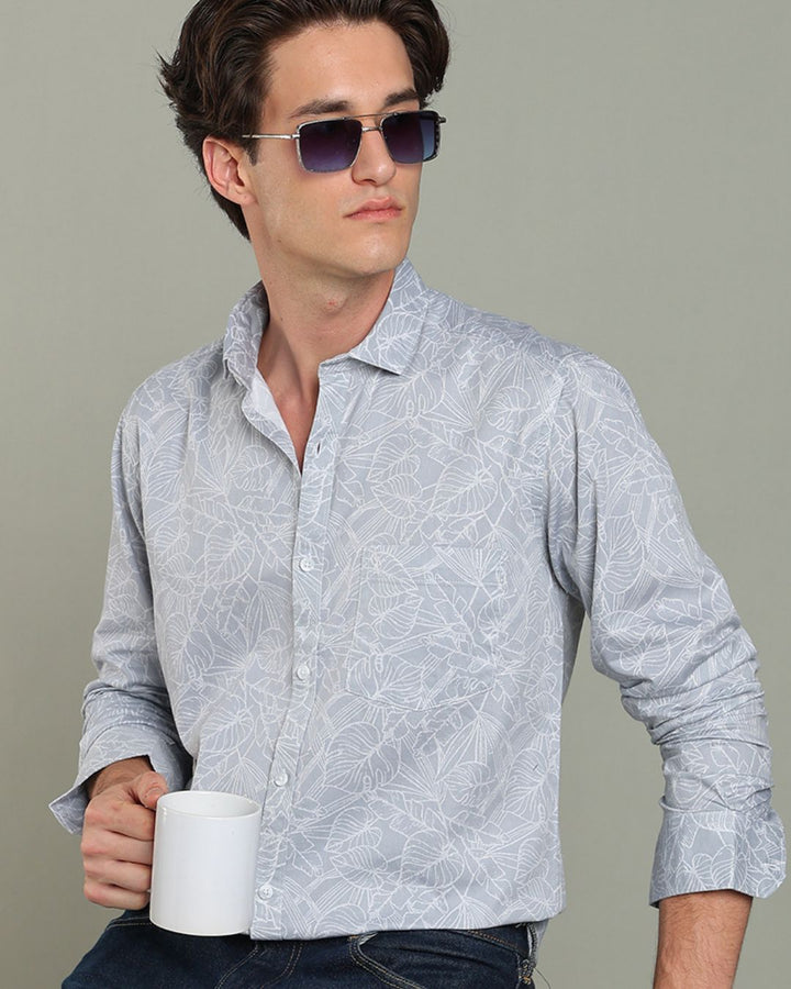 Grey Leafy Print-Full-Stain Proof
