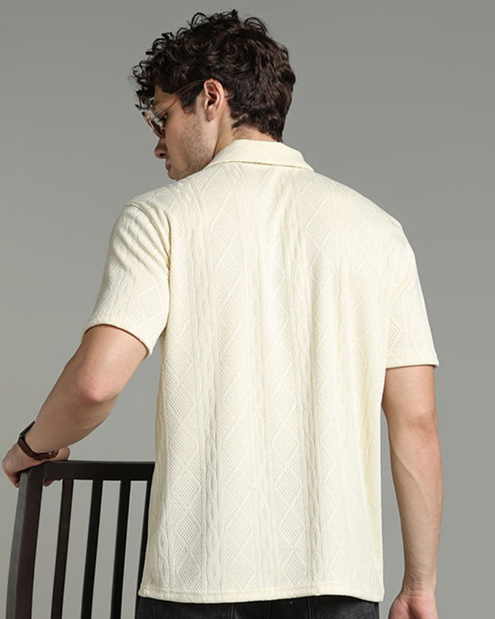 Ivory Cream Infinity Textured - Polo Tshirt