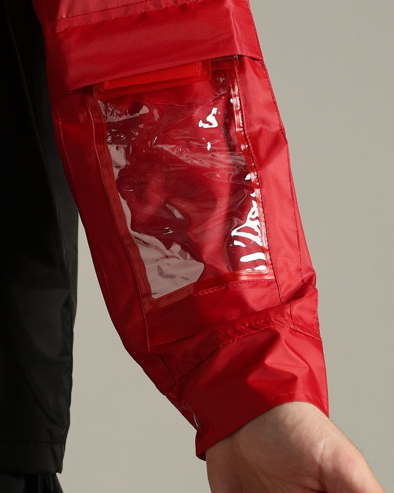 Black with Bright Red - Rain Jacket with Mobile Pouch