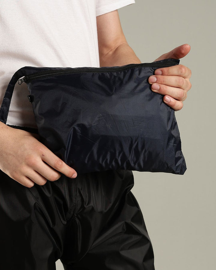 Black with Royal Blue - Rain Jacket with Pant and Mobile Pouch