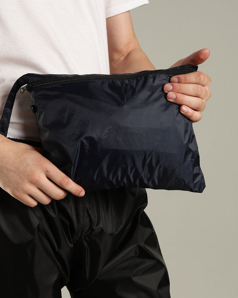 Black with Royal Blue - Rain Jacket with Mobile Pouch