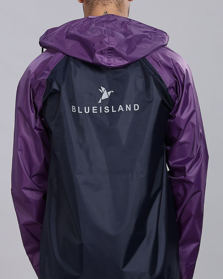 Navy Blue with Violet - Rain Jacket with Pant and Mobile Pouch