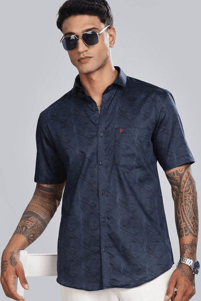 Navy Carbon Print - Half Sleeve - Stain Proof