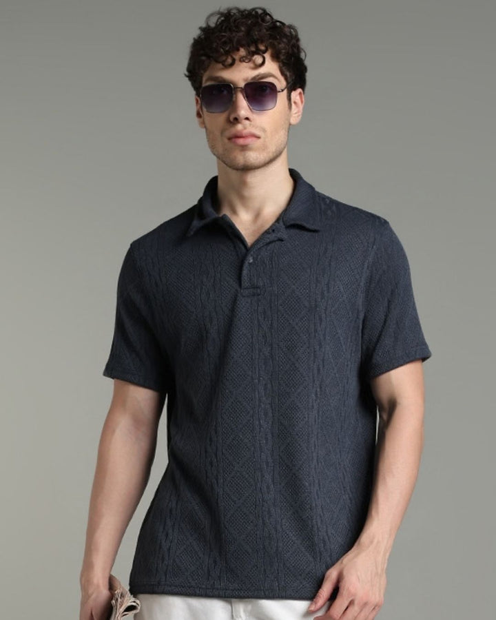 Navy Infinity Textured - Polo Tshirt