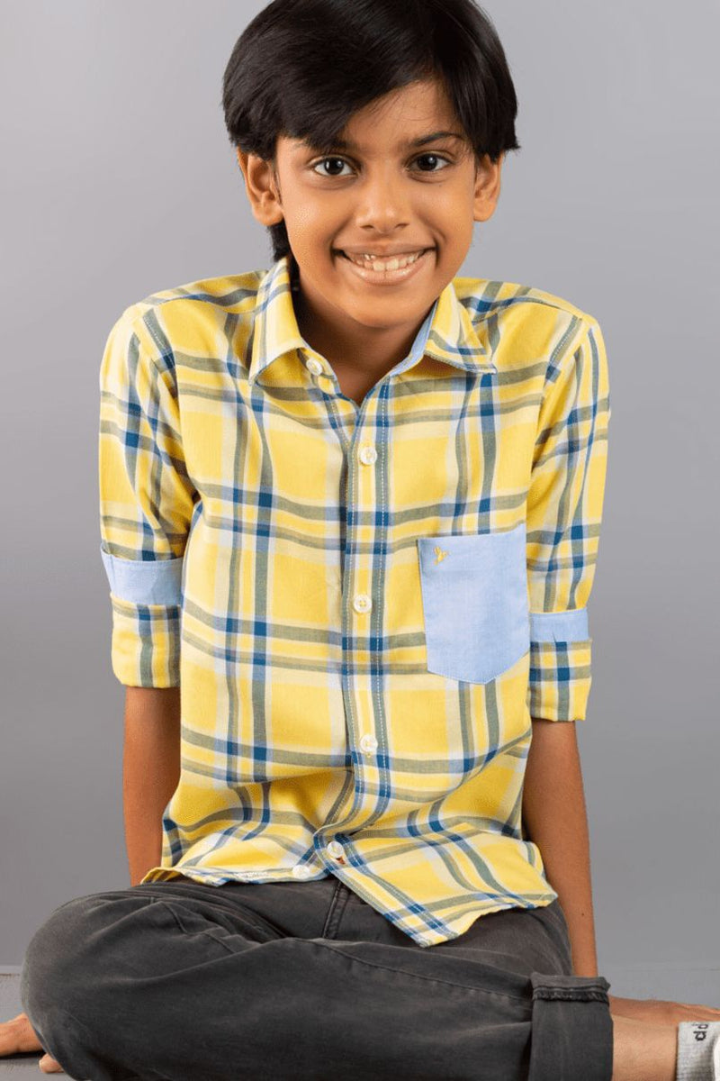 KIDS - Bright Yellow Checks-Stain Proof Shirt