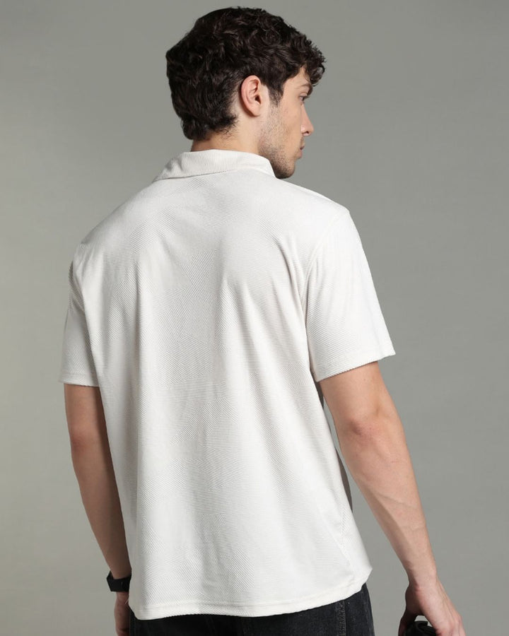Soft White Geometric Textured - Polo Tshirt