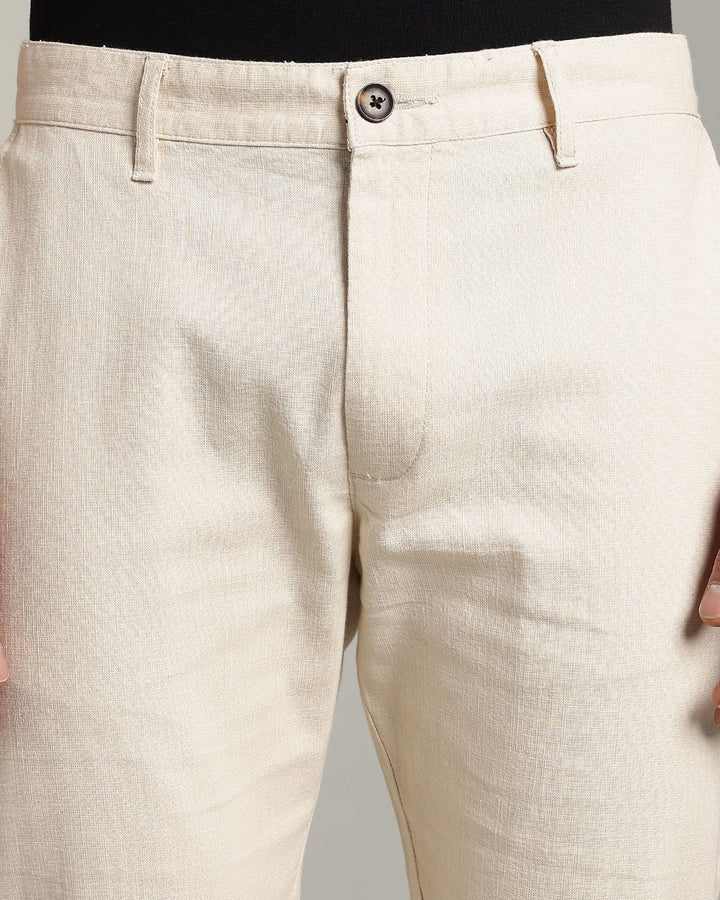 Cream - 2 way stretch - COTTON LINEN PANT