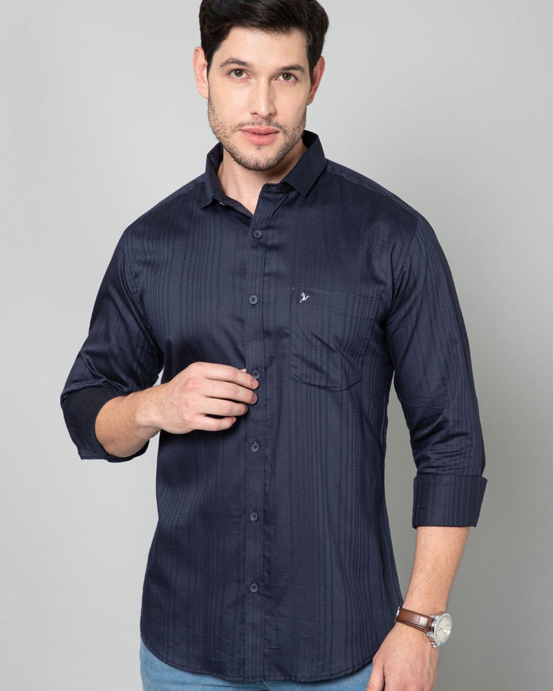 Navy Blue Self Design - Full-Stain Proof