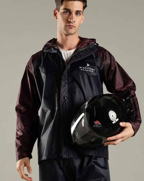 Navy with Burgundy - Rain Jacket with Mobile Pouch
