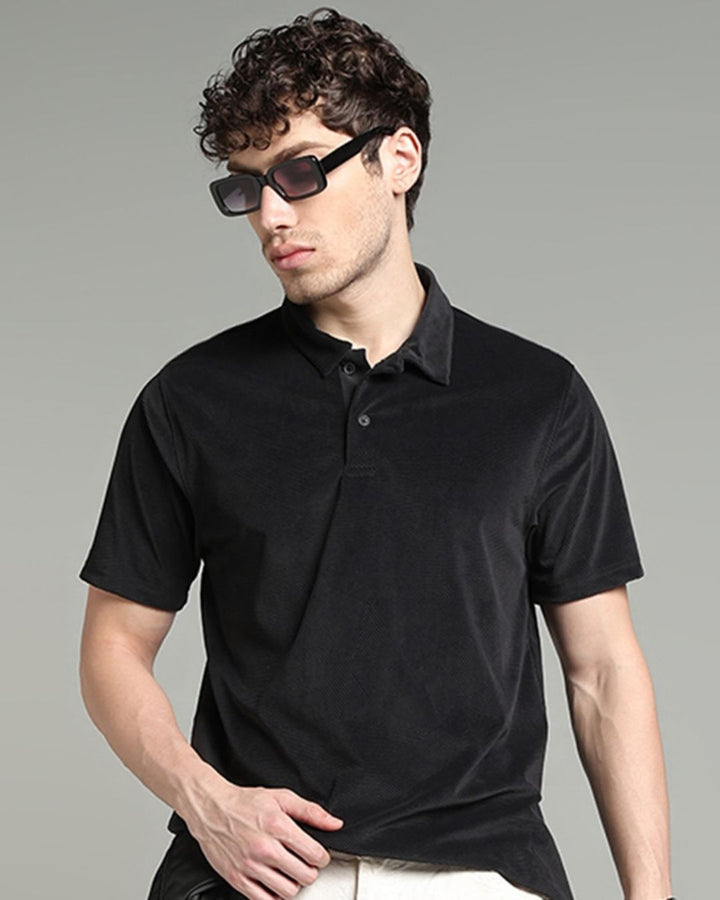 Black Geometric Textured - Polo Tshirt