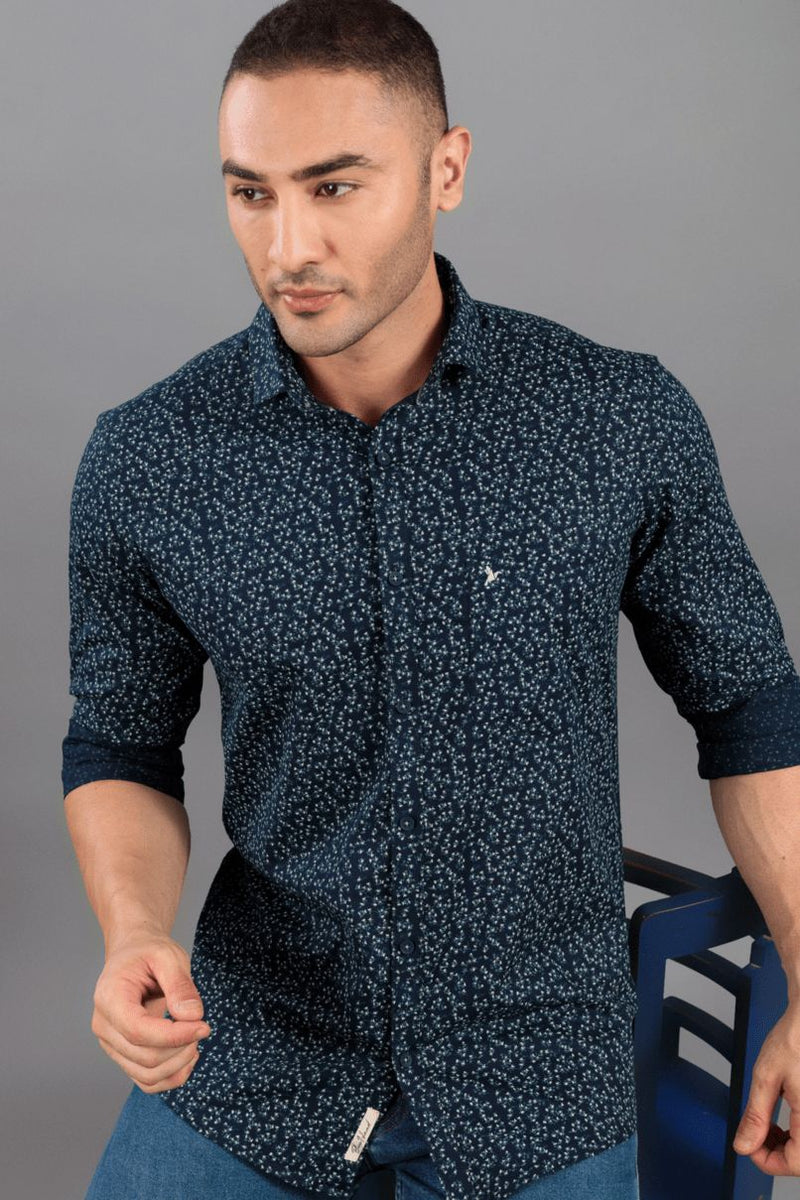 Navy Leafy Print -Full-Stain Proof