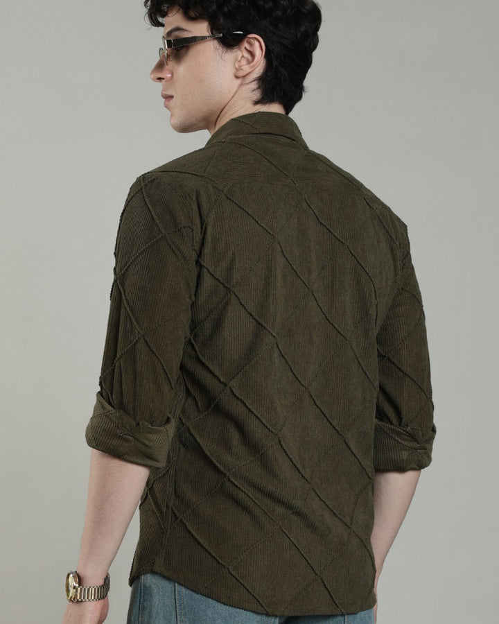 Olive Thread Checks - Full-Corduroy Shirt