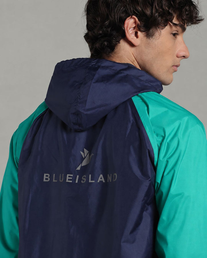 Navy with Teal Sleeve - Rain Jacket with Pant & Mobile Pouch