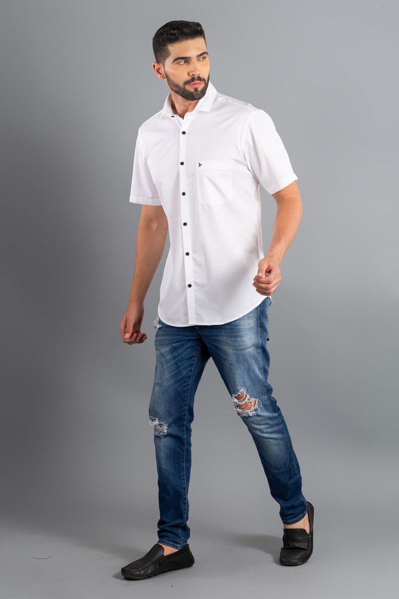 White with Black solid - Half Sleeve - Stain Proof