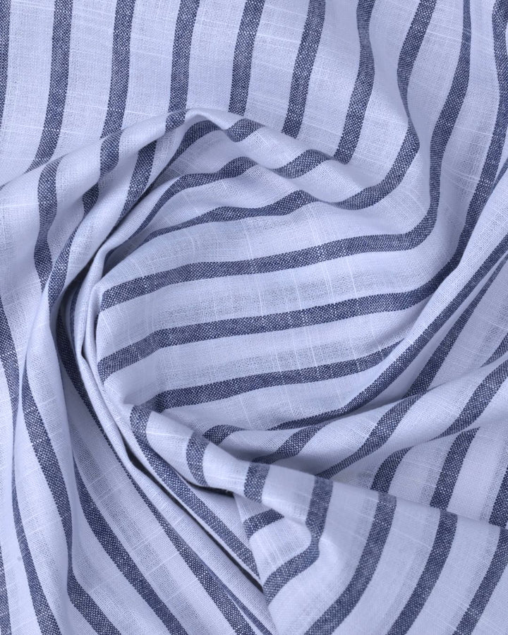 White & Denim Line Stripes -Full-Bamboo Linen