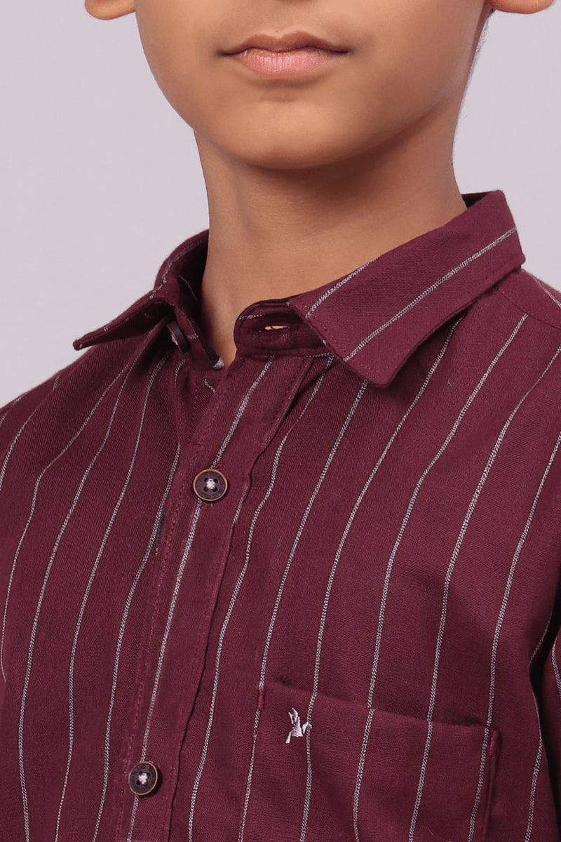 KIDS - Maroon Red Vertical Stripes -Full-Stain Proof Shirt