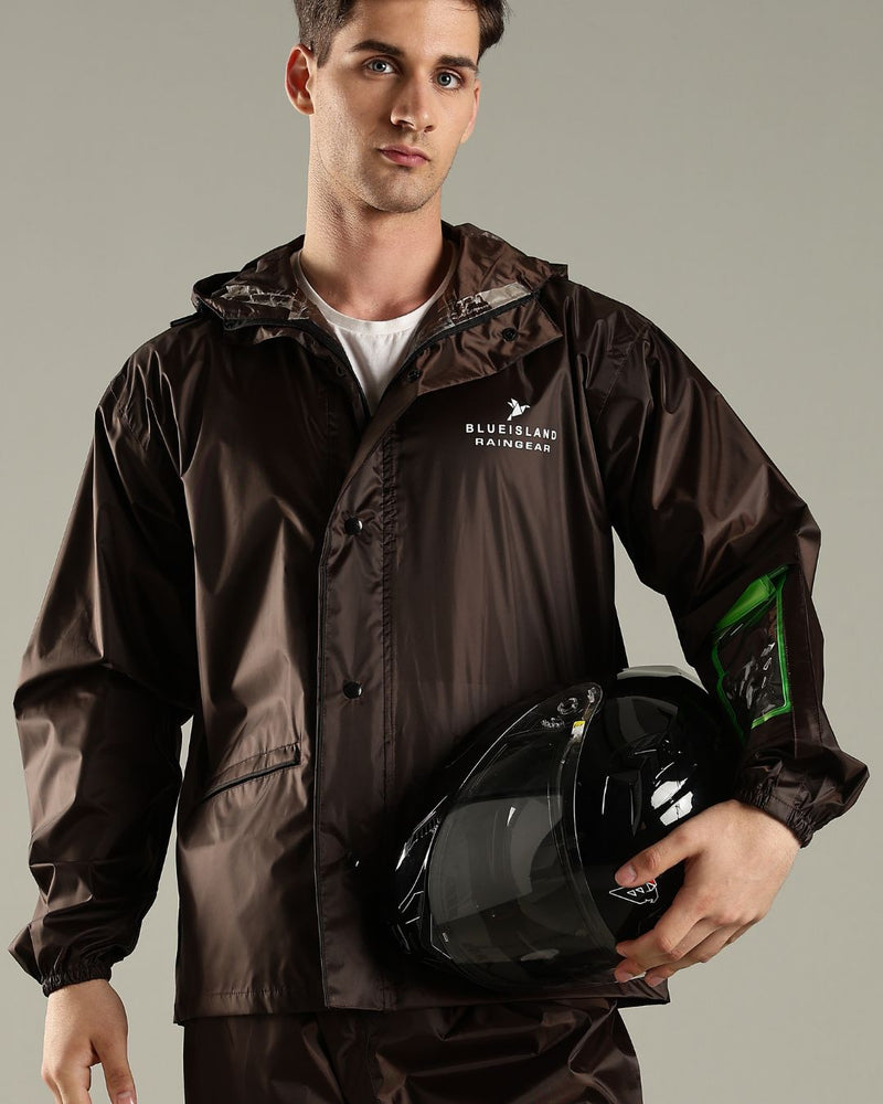 Teak Brown - Rain Jacket with Mobile Pouch