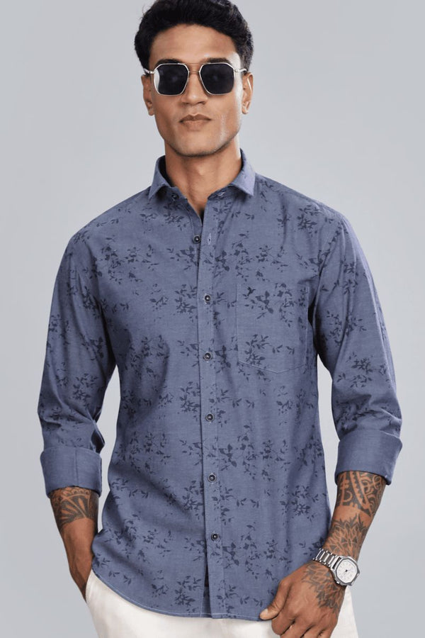 Denim Blue Floral Print -Full-Stain Proof