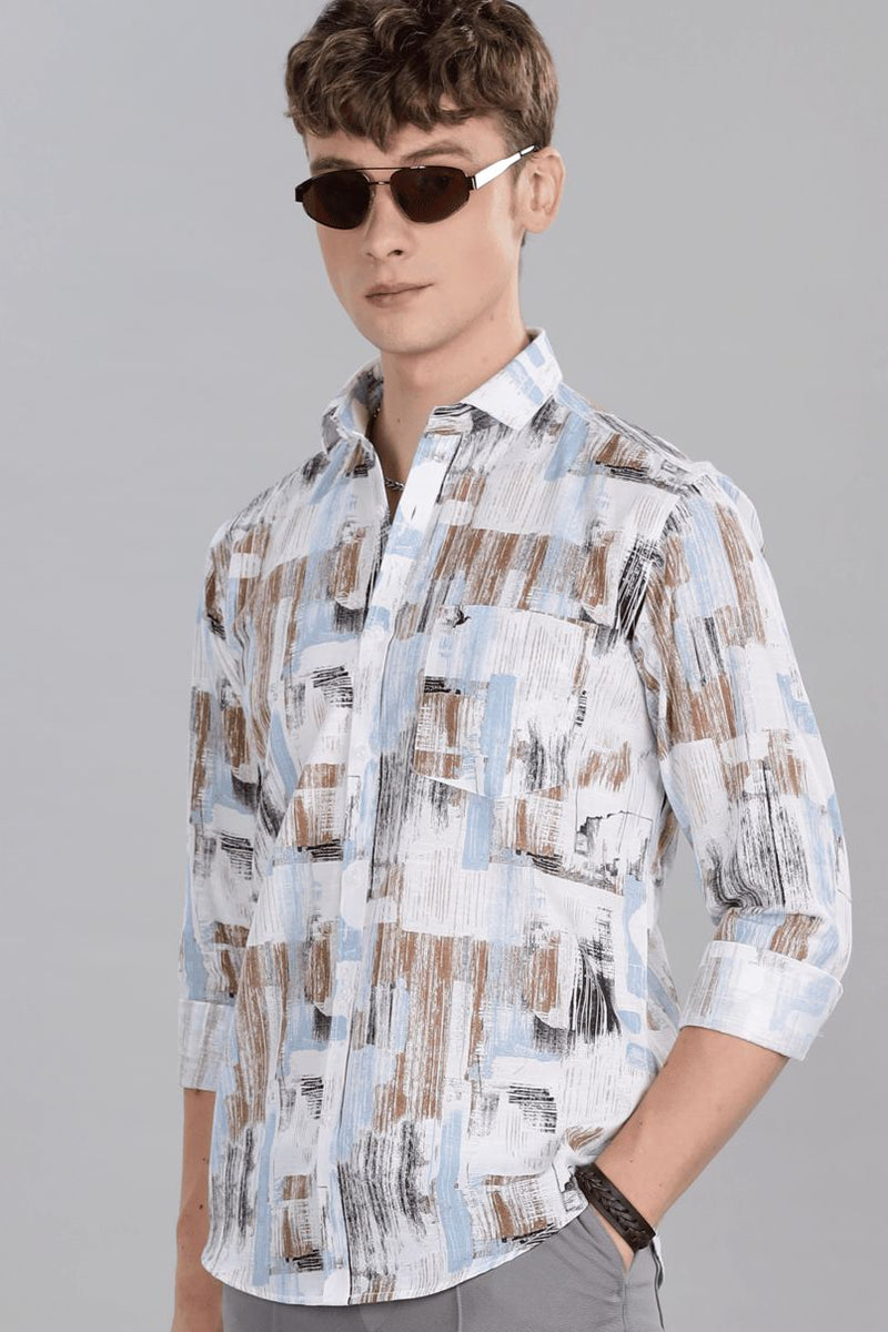 White Multi Stroke Print -Full-Stain Proof