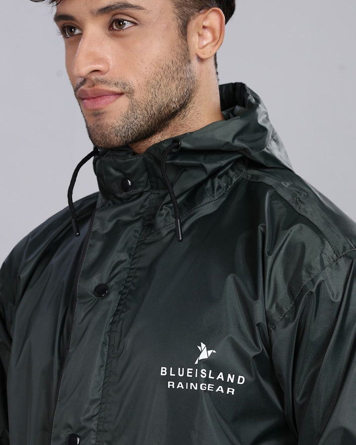 Military Green - Rain Jacket with Pant and Mobile Pouch
