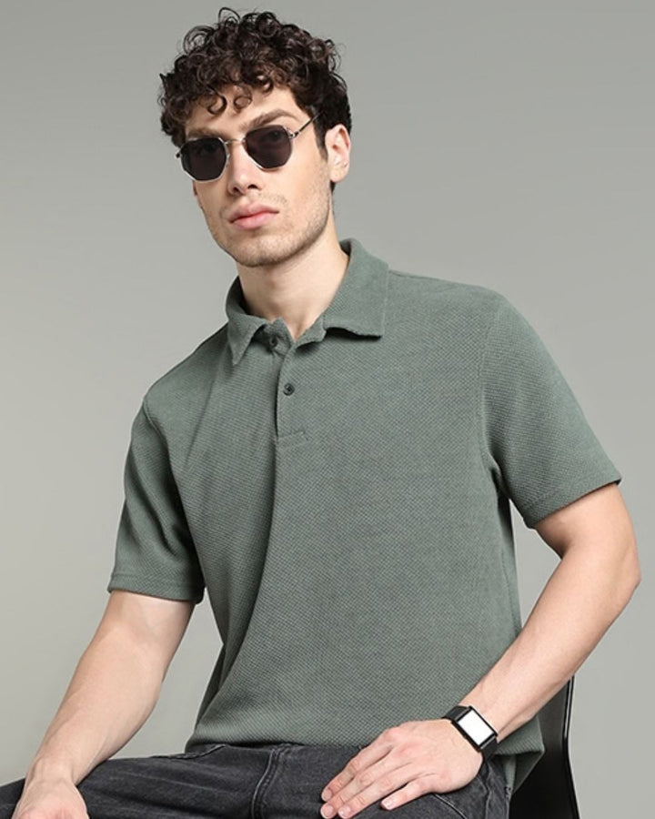 Sage Green Pop Textured - Polo Tshirt