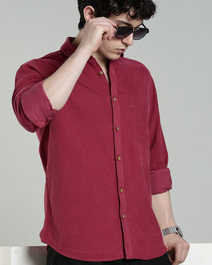 Dark Pink - Full-Corduroy Shirt