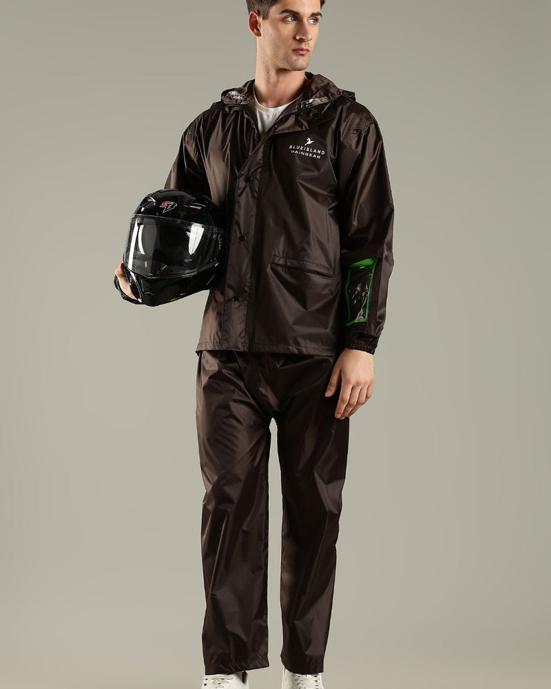 Teak Brown - Rain Jacket with Mobile Pouch