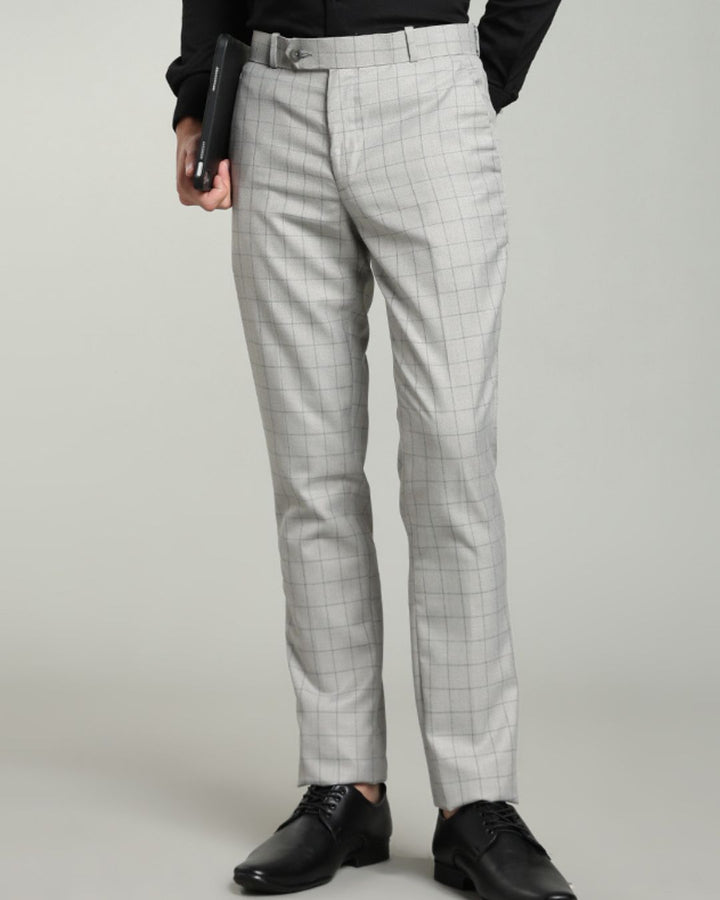 Silver Grey Box Checks - Wrinkle free Formal Pant
