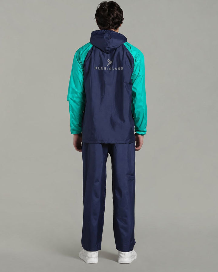 Navy with Teal Sleeve - Rain Jacket with Pant & Mobile Pouch