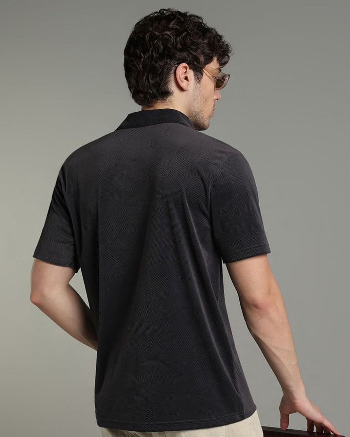 Iron Grey Geometric Textured - Polo Tshirt